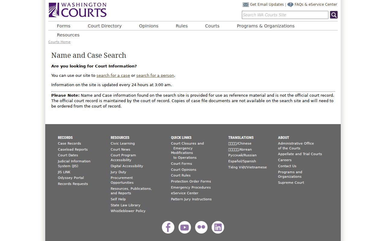 Longview people search Washington state court name and case search