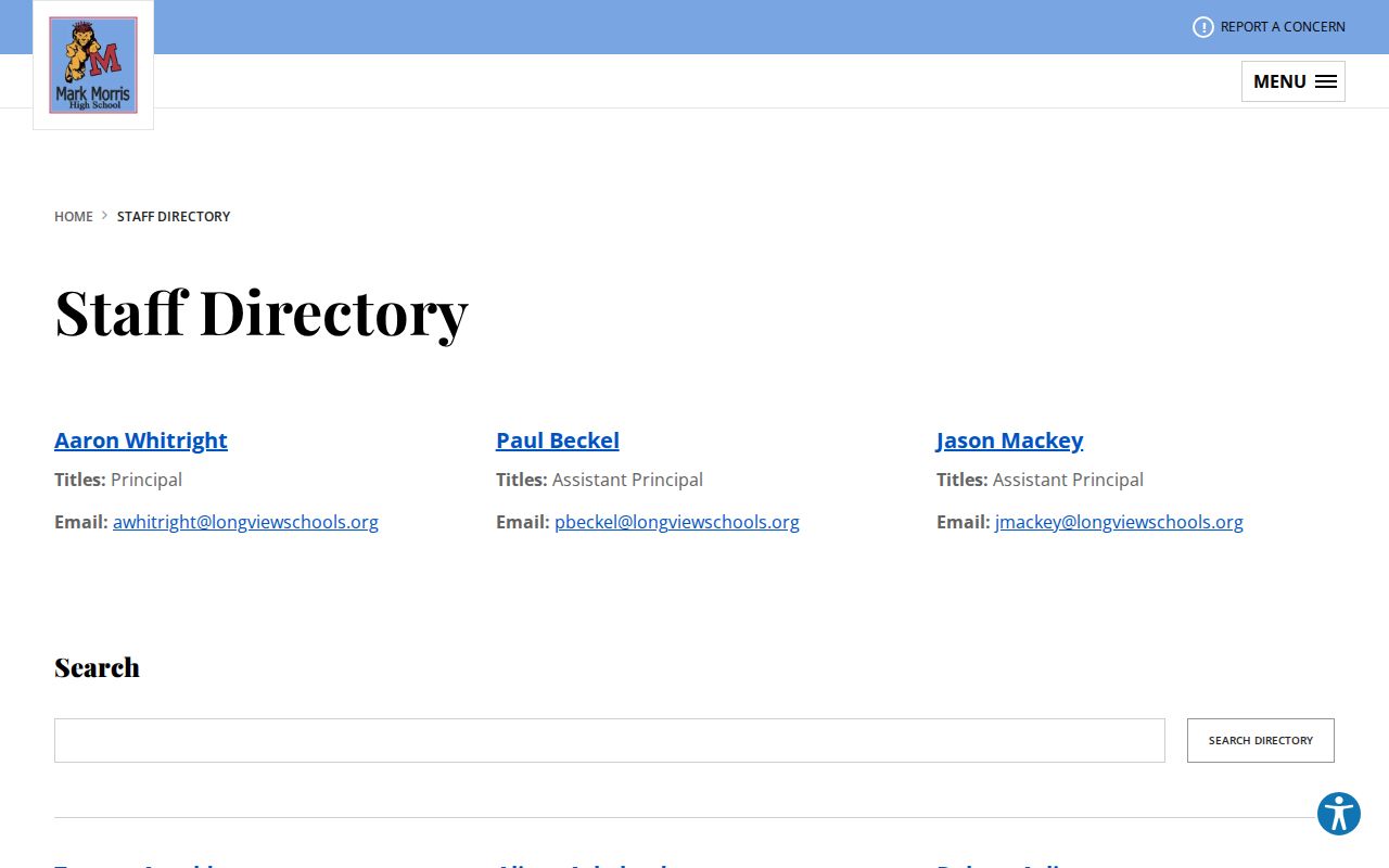 Longview people directories Mark Morris High School staff roster