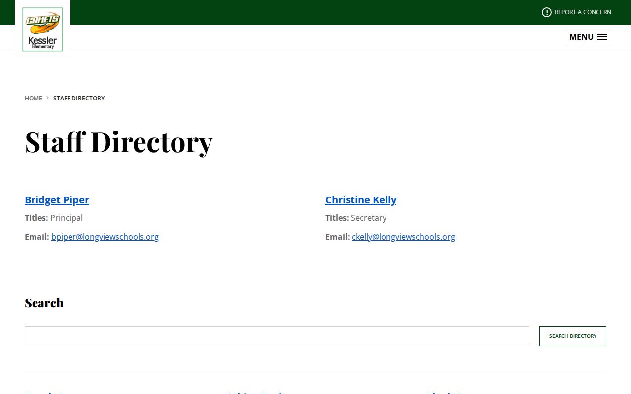 Longview people directories Kessler school staff roster