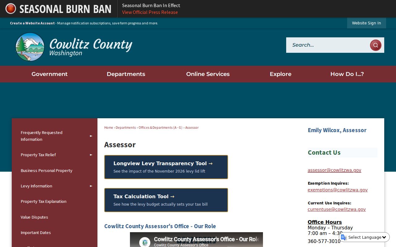 Longview public records launch page for Cowlitz Assessor maps and property services